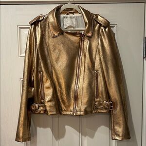Anthropologie Shimmering Gold Leather Jacket